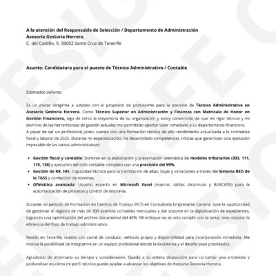CV técnico para administrativo en gestión y finanzas, formato ATS profesional.
