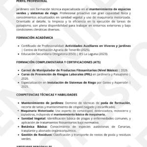 CV Profesional Jardinero en Tenerife