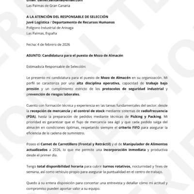 Modelo de currículum para mozo de almacén y logística optimizado para ATS.