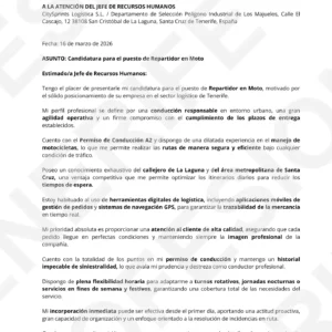 CV Profesional Repartidor en Moto Delivery en Tenerife