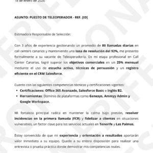 Vista previa de carta de presentación de atención al cliente y teleoperador/a, optimizada ATS, y limpio