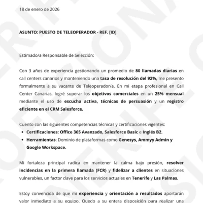 Currículum para especialista en atención al cliente y teleoperadora optimizado ATS.