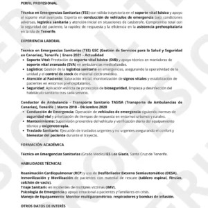 Vista previa de CV de Técnico en Emergencias Sanitarias (TES), optimizado para ATS , y limpio