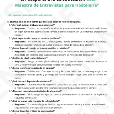 Vista previa cuestionario Pasaporte Guía a la Contratación : Hostelería.