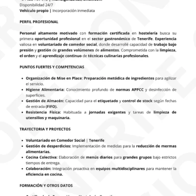 Vista previa CV Ayudante de Cocina , optimizado ATS, estructura limpia.
