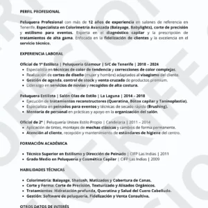 Modelo de CV Senior para Peluquería: Diseño limpio y optimizado para superar filtros ATS