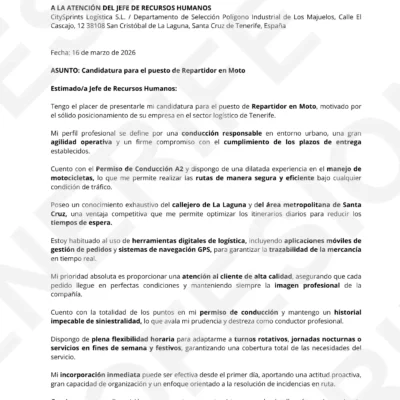 Vista previa del pack de currículum para Repartidor en Moto y mensajería en Tenerife, diseño optimizado para filtros ATS.