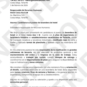 Ejemplo de currículum para ayudante de lavandería en hoteles de Tenerife con formato optimizado.