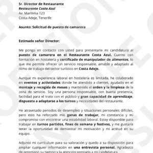 Ejemplo de currículum para camarero en Tenerife con formato profesional optimizado para filtros ATS.