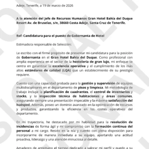 Ejemplo de currículum profesional para gobernanta de hotel en Tenerife con estructura optimizada.
