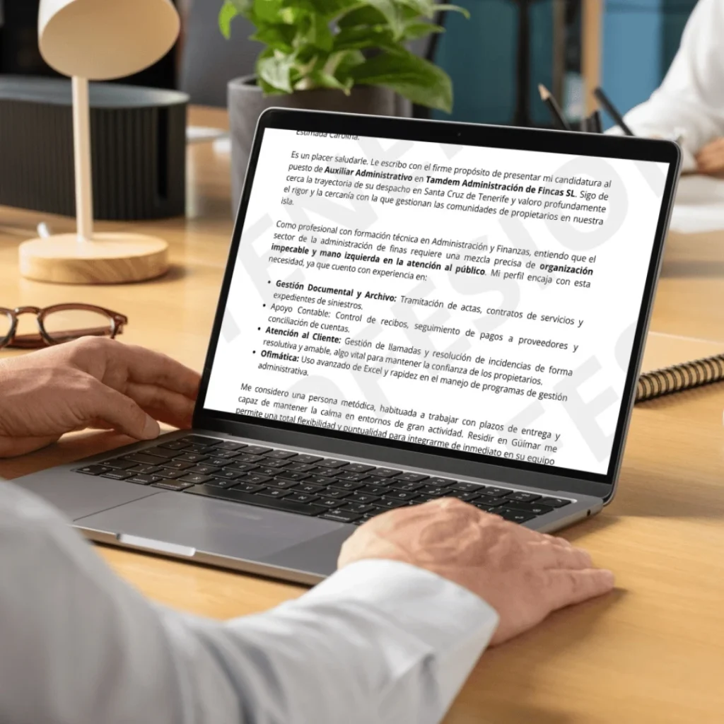 Ejemplo Carta Presentacion Auxiliar Admtvo | CV Profesional Tenerife™