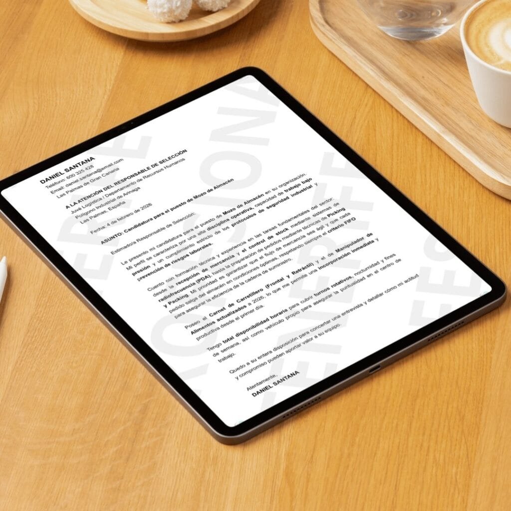 Ejemplo Carta Presentacion Mozo Almacen Tenerife | CV Profesional Tenerife™