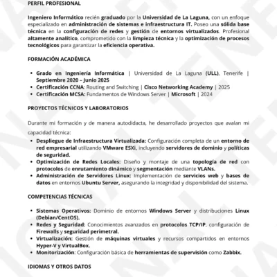 Vista previa CV Junior Carlos Ramos Gonzálvez optimizado para Filtros ATS, estructura limpia.