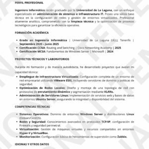 Vista previa currículum SysAdmin Junior sin experiencia en Tenerife