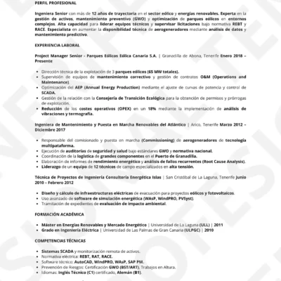 Vista CV Técnico Eólico Energías Renovables