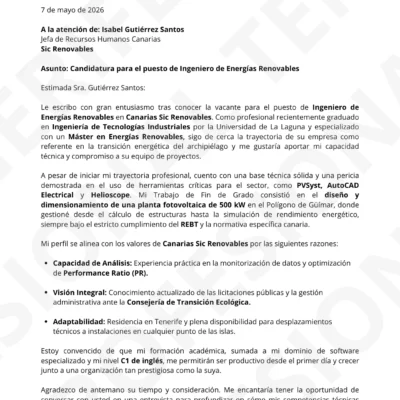 Vista previa Carta de Presentación de Juan Pérez García optimizado para Filtros ATS, estructura limpia