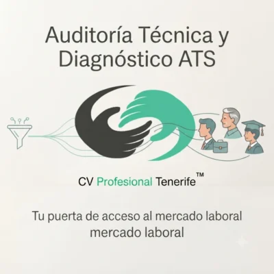 "Infografía que muestra la auditoría técnica y diagnóstico ATS de CV Profesional Tenerife como puente al mercado laboral"