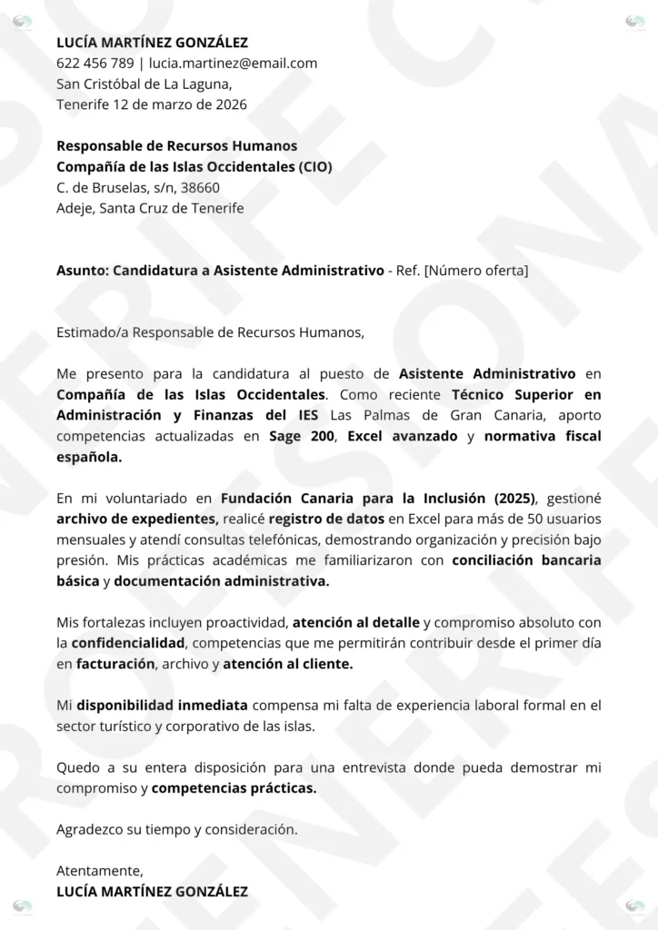 Carta de Presentación de Lucía Martínez González presenta candidatura al puesto de Asistente Administrativo